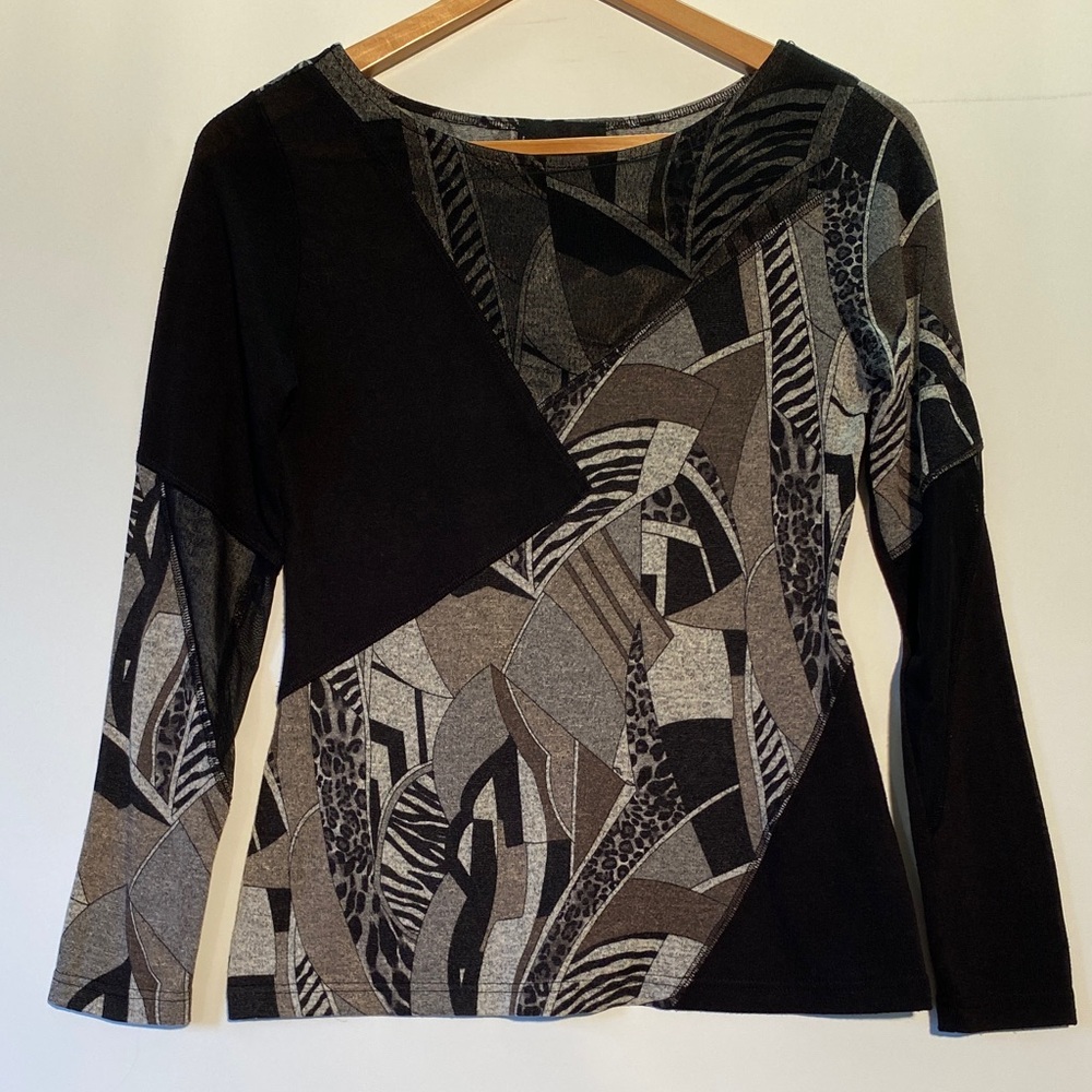 Elegant Black and Gray Long Sleeve Top